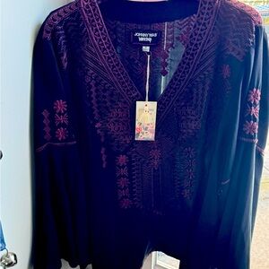 Johnny Was black/dark red sheer blouse xl Check US site for price comparison